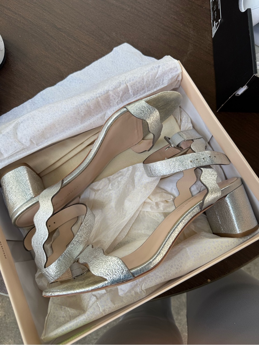 Loeffler Randall EMI City Silver Leather Sandal with Block Heel